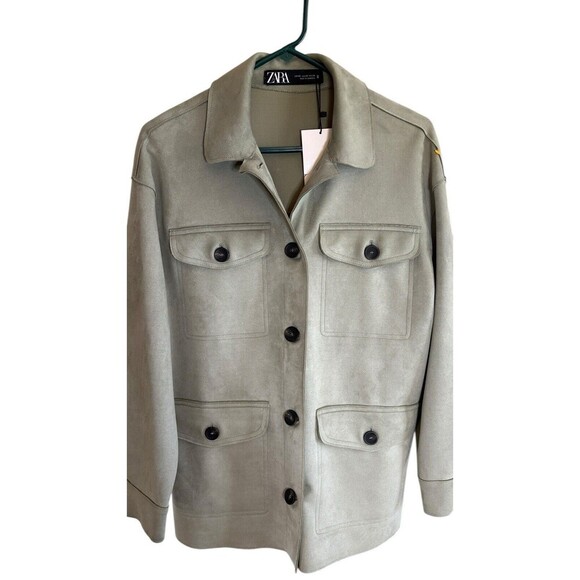 NWT Zara Women Ladies Faux Suede  Jacket Lightweight Coat Pockets Oversized XS - Picture 4 of 11